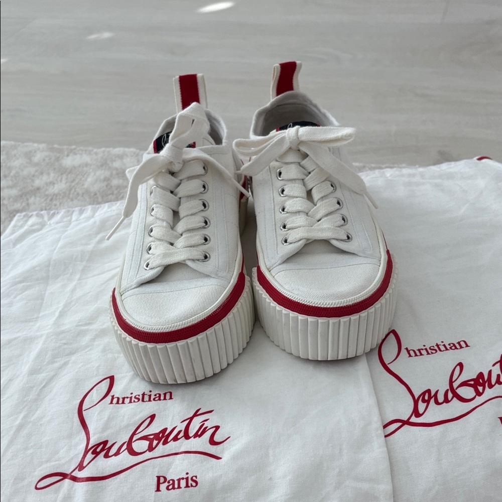 Christian Louboutin White Sneakers with Red Trim
